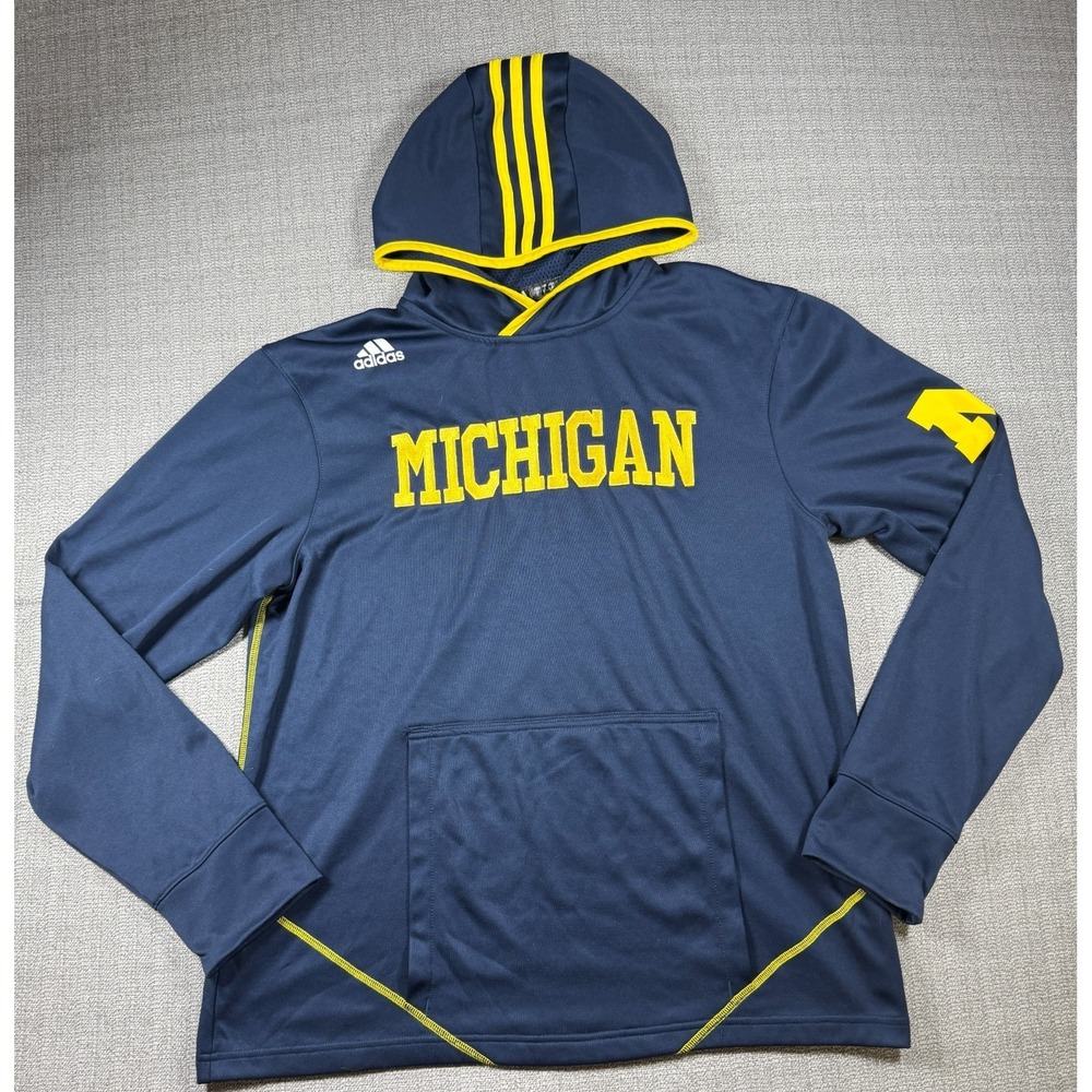 Michigan Wolverines Hoodie Mens Large Navy Blue Adidas Football NCAA Thumbhole
